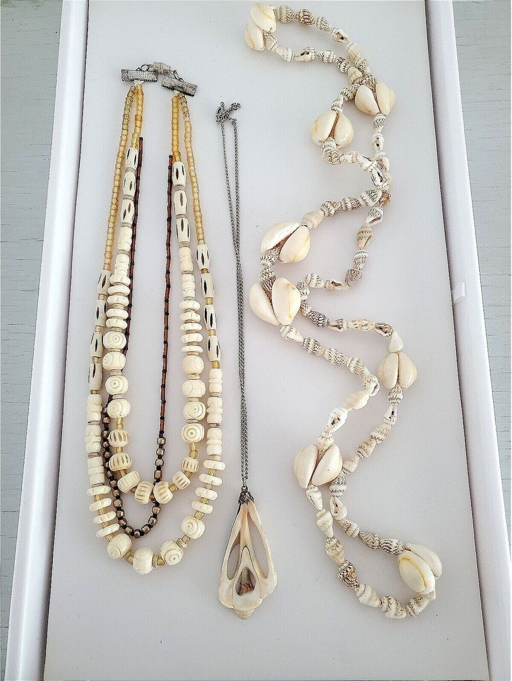 Vintage Seashell Beaded Necklace Lot of 3